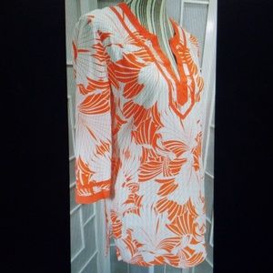 Sz S J. Crew White & Orange 3/4 Sleeve Tunic Shirt